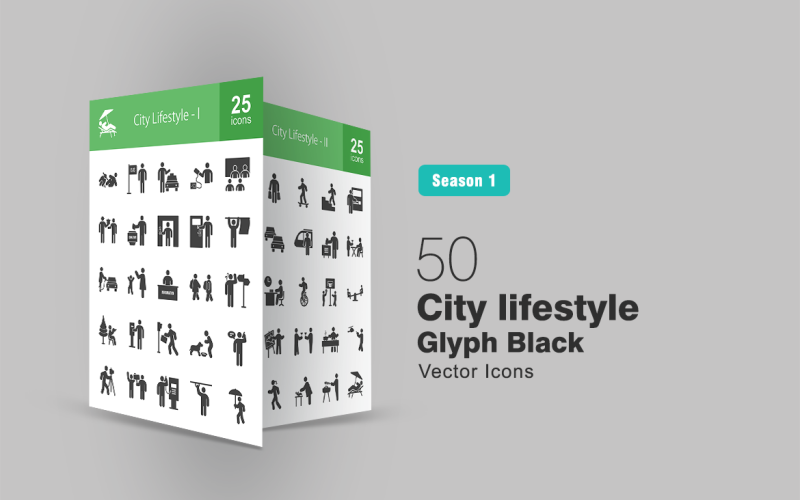 Download Набор иконок "50 City Lifestyle Glpyh Icon Set" / 50 City Lifestyle Glpyh Icon Set - Набор иконок на тему графика city,icon,lifestyle,swinging,charging,phone,resting,dressing,knocking,waving,cycling,going,to,school,sitting,in,park,crossing,road,feeding