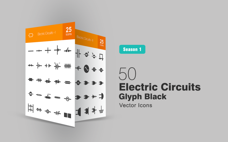 Conjunto de ícones de glifo de 50 circuitos elétricos