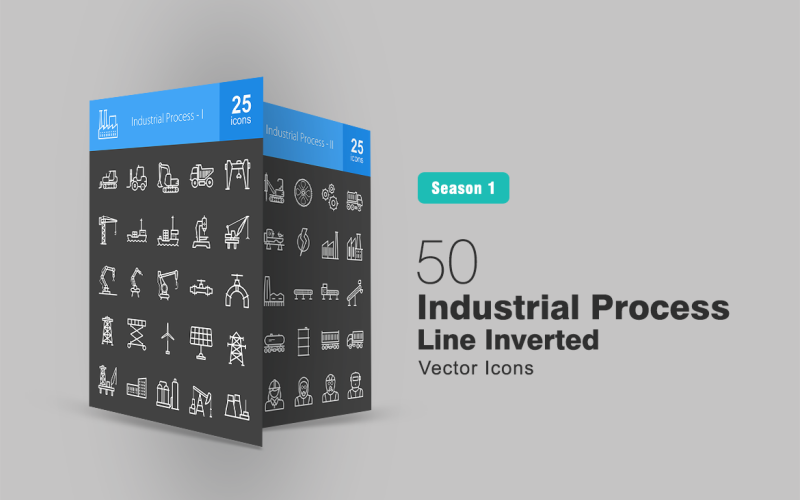 Conjunto de ícones invertidos de 50 linha de processo industrial