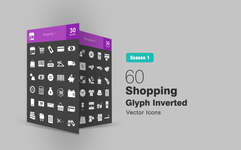 Conjunto de iconos invertidos de 60 glifos de compras