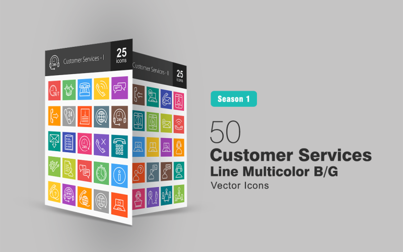 Download Набор иконок "50 Customer Services Line Multicolor B/G Icon Set" / 50 Customer Services Line Multicolor B/G Icon Set - Набор иконок на тему графика customer services icon handshake call message communicate help information support checklist configurations data global online contact us email text question