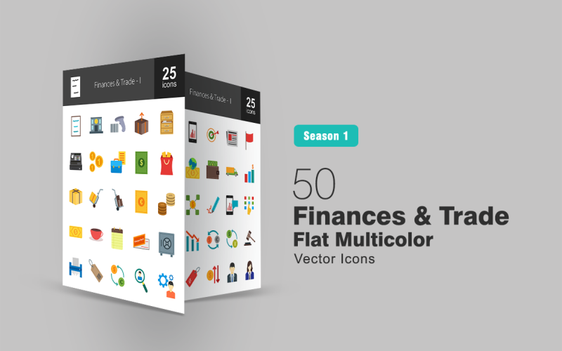 Download Набор иконок "50 Finances &amp; Trade Flat Multicolor Icon Set" / 50 Finances &amp; Trade Flat Multicolor Icon Set - Набор иконок на тему графика finance,icon,trade,business,office,package,files,cashier,cent,documents,dollar,shopping,carrier,euro,stacks,money,notes,shredder,vault,settings
