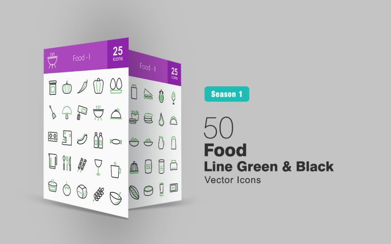 Download Набор иконок "50 Food Line Green & Black Icon Set" / 50 Food Line Green & Black Icon Set - Набор иконок на тему графика food icon eggs cooking pot stove coffee bottles crockery tea wine soup tomato sandwich icecream drinks water salt jelly iconbunny
