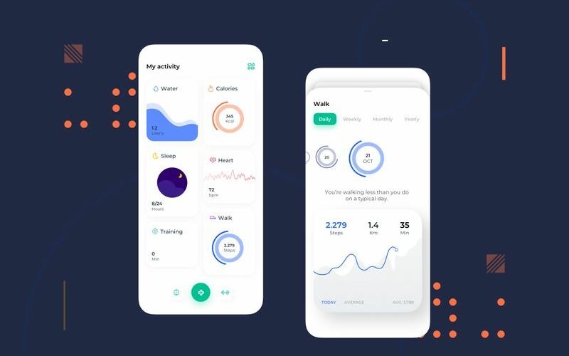 Download Sketch шаблон "Health Activieties Mobile UI Sketch Template" / Health Activieties Mobile UI Sketch Template - Sketch шаблон на тему графика 