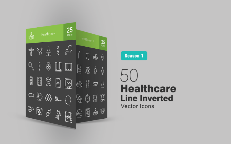50 Healthcare Line Inverterad Ikonuppsättning
