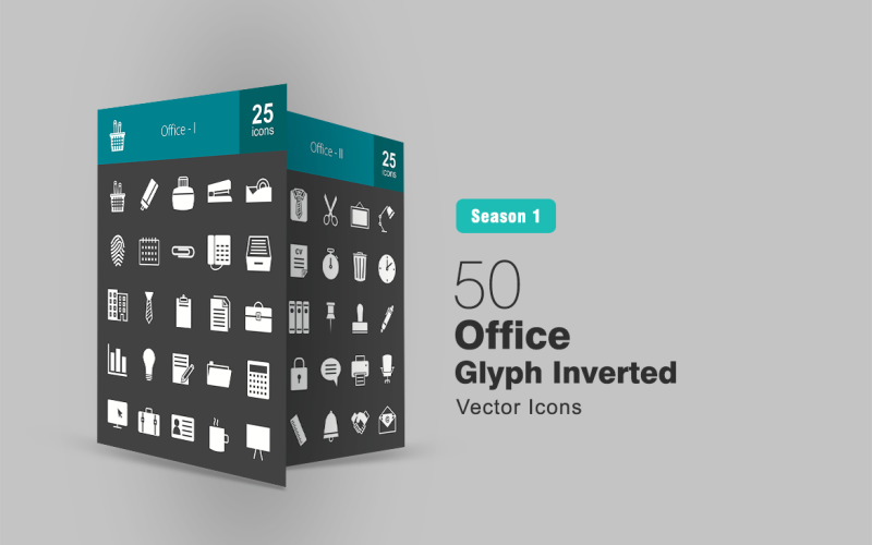 Download Набор иконок "50 Office Glyph Inverted Icon Set" / 50 Office Glyph Inverted Icon Set - Набор иконок на тему графика office icons file icon folder calendar telephone briefcase identity card tea report clock chat bubble chair printer handshake board stamp