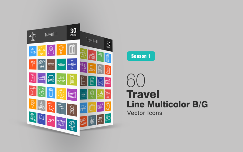60 подорожей лінія багатобарвної B / G набір іконок