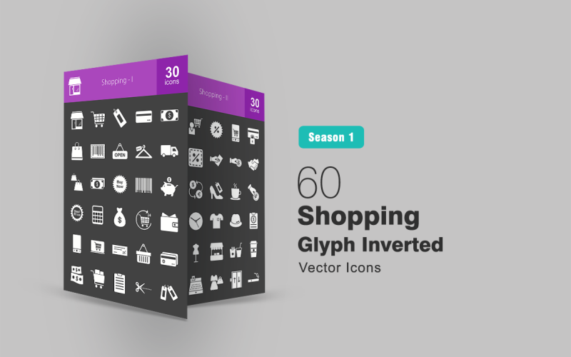 Download Набор иконок "60 Shopping Glyph Inverted Icon Set" / 60 Shopping Glyph Inverted Icon Set - Набор иконок на тему графика shop icon shopping cart tag card bill barcode delivery truck bags money buy piggy bank price calculator wallet mobile online