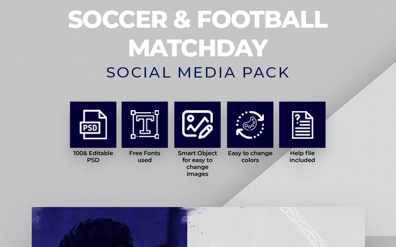 Download Шаблон для соцсетей "Soccer & Football Matchday Social Media Template" / Soccer & Football Matchday Social Media Template - Шаблон для соцсетей на тему графика soccer football social media pack facebook cover post youtube matchday stadium match twitter instagram team goal game day gameday