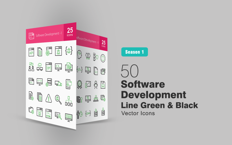 50 Software Development Line Grün & Schwarz Icon Set