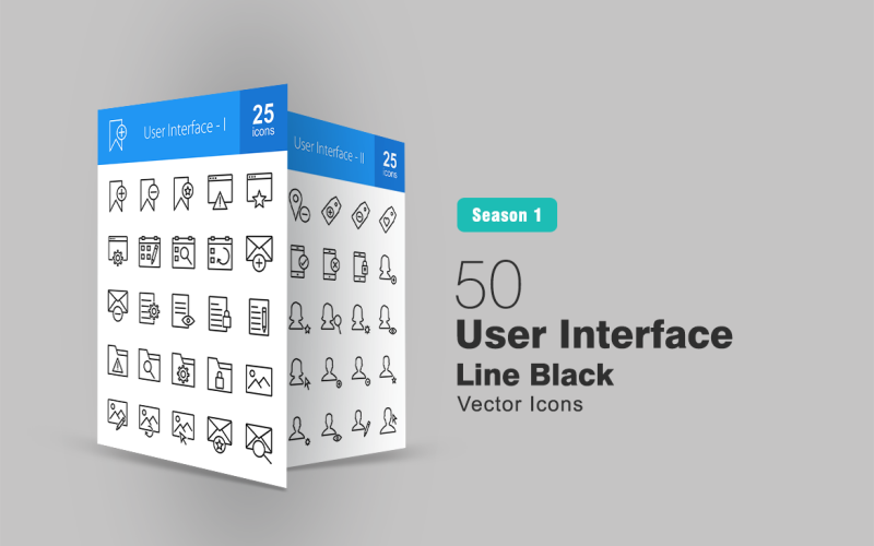 Download Набор иконок "50 User Interface Line Icon Set" / 50 User Interface Line Icon Set - Набор иконок на тему графика user interface icon bookmark browser favourite webpage event sync envelop email document folder search view edit image location tag device