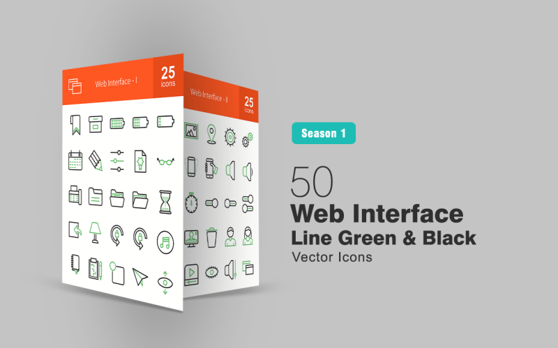 50 Web Interface Line Grün & Schwarz Icon Set