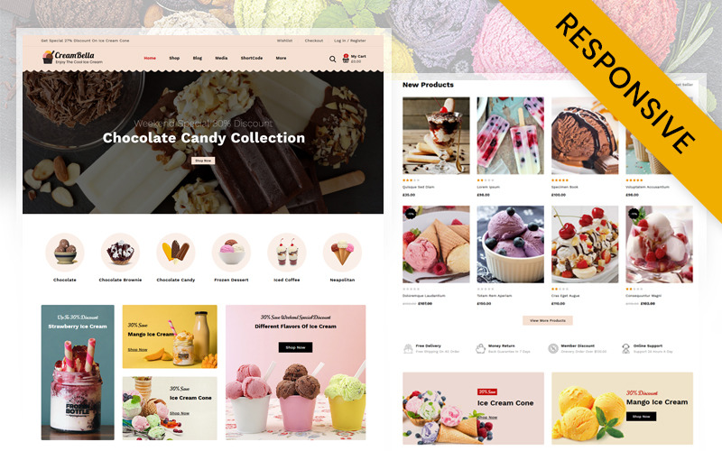 тема woocommerce магазина мороженого creambella icecream store