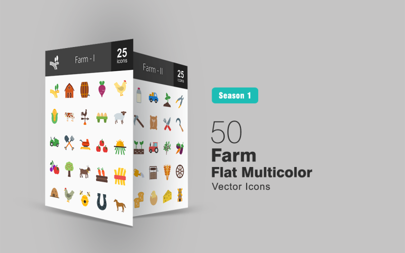 Download Набор иконок "50 Farm Flat Multicolor Icon Set" / 50 Farm Flat Multicolor Icon Set - Набор иконок на тему графика farm,icon,barn,barrel,beet,chicken,animals,eggs,goat,fields,fruits,vegetables,hive,horse,shoe,irrigation,milk,planting,tree,seeds