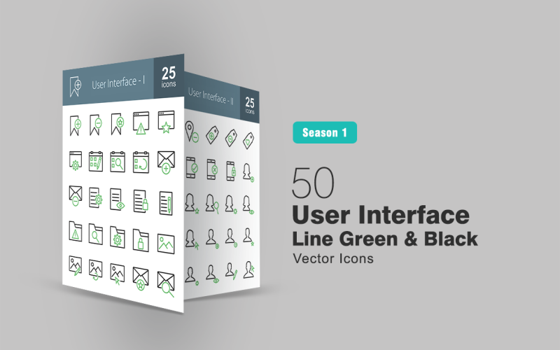 50 felhasználói felület zöld és fekete ikonkészlet