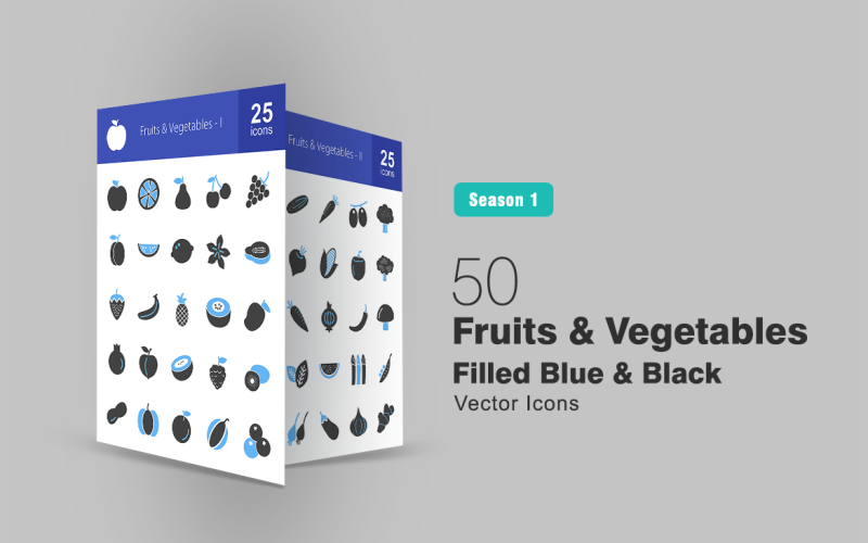 Download Набор иконок "50 Fruits & Vegetables Filled Blue & Black Icon Set" / 50 Fruits & Vegetables Filled Blue & Black Icon Set - Набор иконок на тему графика fruits icon apple orange pear cherry grapes plum lemon strawberry banana mango melon peach coconut raspberry kiwi vegetable carrot cucumber