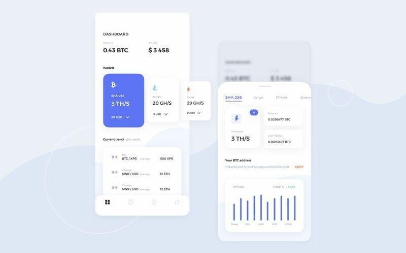 Mining cryptocurrency UI Kit Sketch Template
