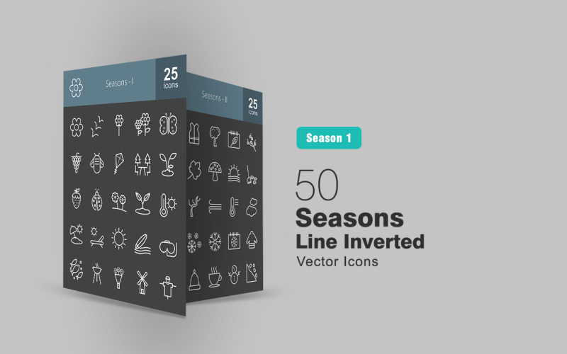 Download Набор иконок "50 Seasons Line Inverted Icon Set" / 50 Seasons Line Inverted Icon Set - Набор иконок на тему графика seasons icon spring flower birds plan butterfly fruits bee kite park summer beach sunbathe sunny temperature rain snow winters windmill