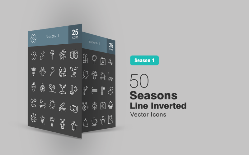 50 temporadas línea invertida conjunto de iconos