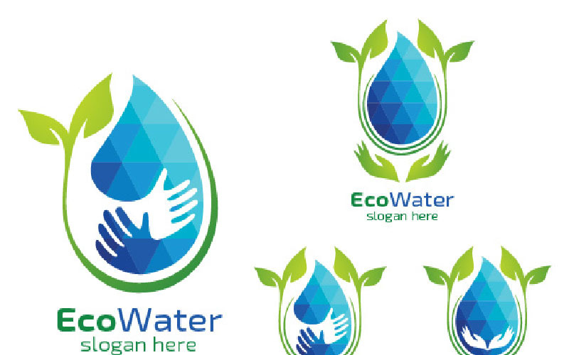 Download Шаблон логотипа "Water Drop 2 Logo Template" / Water Drop 2 Logo Template - Шаблон логотипа на тему графика blue clean water fresh plumbing pure drop green tree ecology leaf nature nutrition natural plant growth agriculture farm organic garden