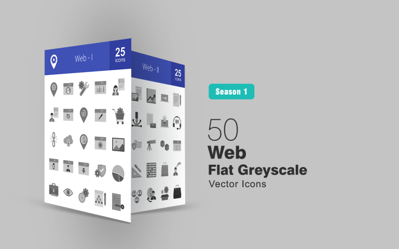 Download Набор иконок "50 Web Flat Greyscale Icon Set" / 50 Web Flat Greyscale Icon Set - Набор иконок на тему графика web,icon,location,page,preferences,statistics,webpage,ecommerce,link,building,cloud,global,streaming,album,visitor,download,security,settings,briefcase,pie