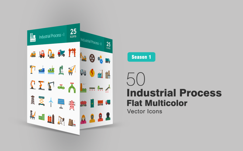 Набор плоских многоцветных иконок 50 промышленного процесса