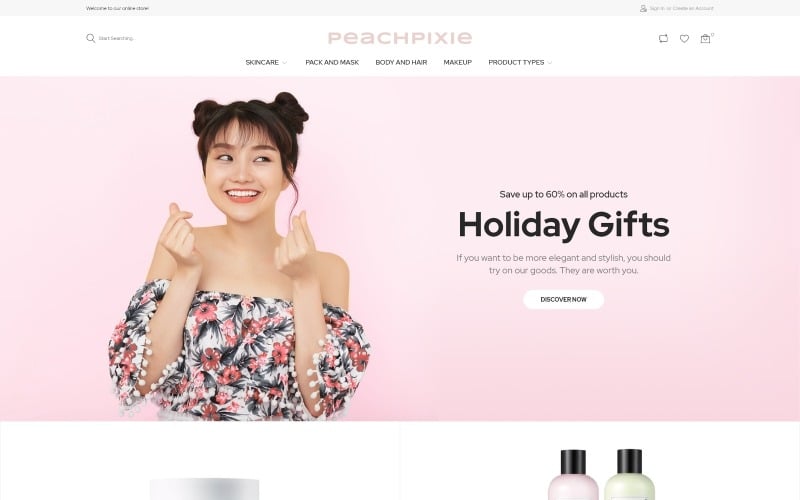 PeachPixie - Koreai Kozmetikai Webdesign Magento téma