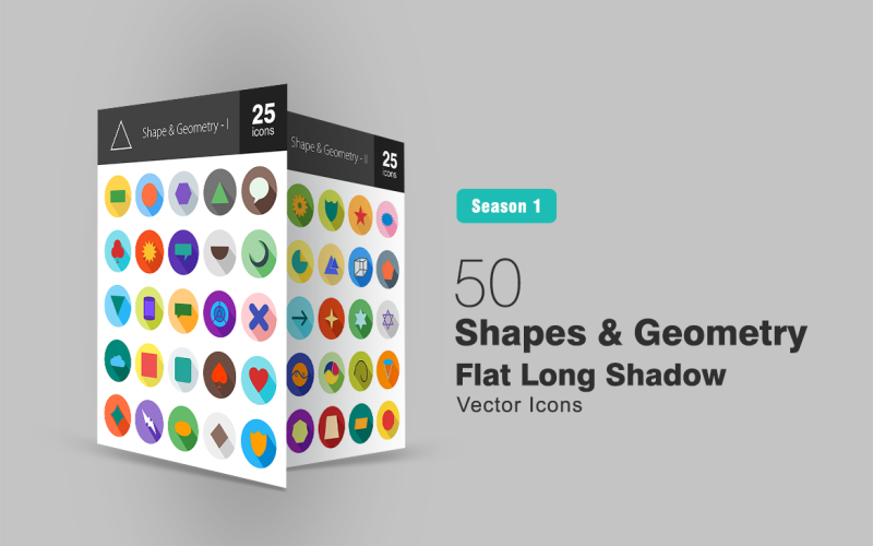 50 Shapes & Geometry Flat Long Shadow Icon Set
