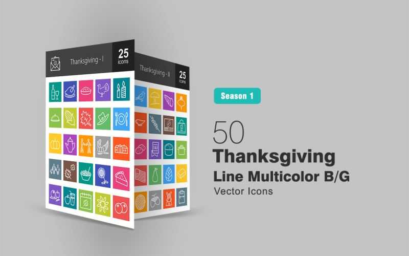Download Набор иконок "50 Thanksgiving Line Multicolor B/G Icon Set" / 50 Thanksgiving Line Multicolor B/G Icon Set - Набор иконок на тему графика thanksgiving,icon,festival,turkey,pie,candles,dinner,wine,celebration,maple,leaf,greeting,cranberries,rugby,mushroom,vegetables,invitation,harvest,shopping,canada