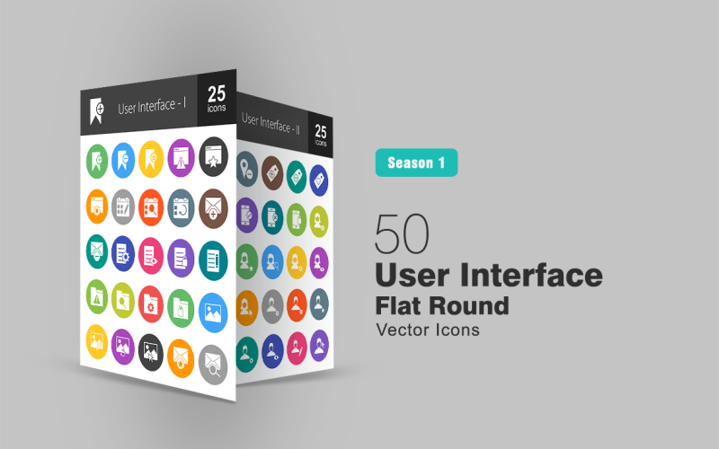 Download Набор иконок "50 User Interface Flat Round Icon Set" / 50 User Interface Flat Round Icon Set - Набор иконок на тему графика user interface icon bookmark browser favourite webpage event sync envelop email document folder search view edit image location tag device