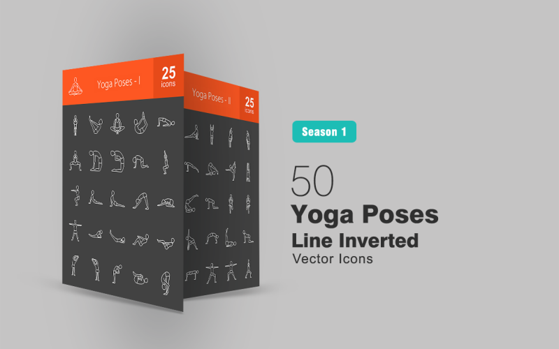 Download Набор иконок "50 Yoga Poses Line Inverted Icon Set" / 50 Yoga Poses Line Inverted Icon Set - Набор иконок на тему графика yoga,icon,pose,toes,bridge,buddhist,camel,cat,cobra,hare,extended,fish,boat,knee,press,lunge,mountain,plank,plow,headstand