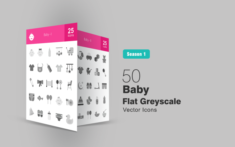 Download Набор иконок "50 Baby Flat Greyscale Icon Set" / 50 Baby Flat Greyscale Icon Set - Набор иконок на тему графика baby icon boy girl feeder stroller bib milk bottle toy pin ribbon cot diaper balloon napkins duckling horse ball iconbunny
