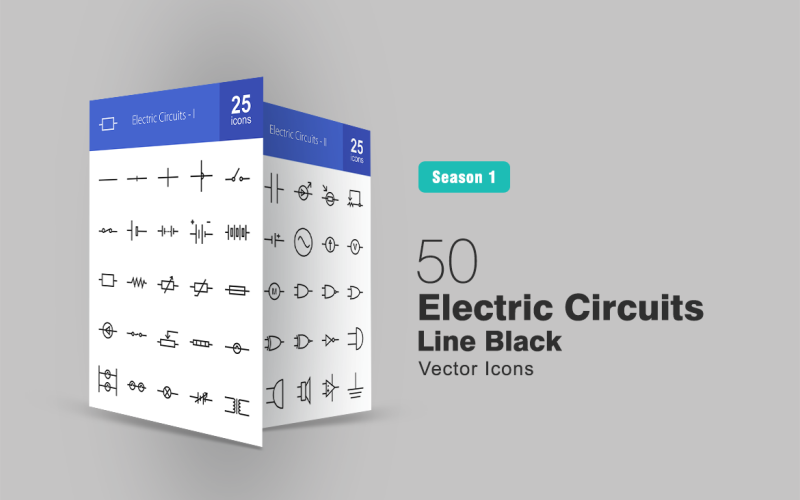 Conjunto de iconos de línea de 50 circuitos eléctricos
