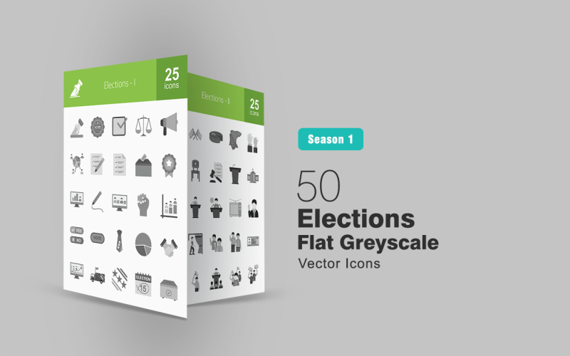 50 Elections Flat Greyscale Icon Set