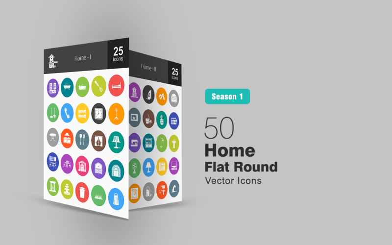 Download Набор иконок "50 Home Flat Round Icon Set" / 50 Home Flat Round Icon Set - Набор иконок на тему графика home icon objects barbecue bath bedroom dining room doorway entrance fireplace fountain shower staircase washroom plant tap toaster television fan