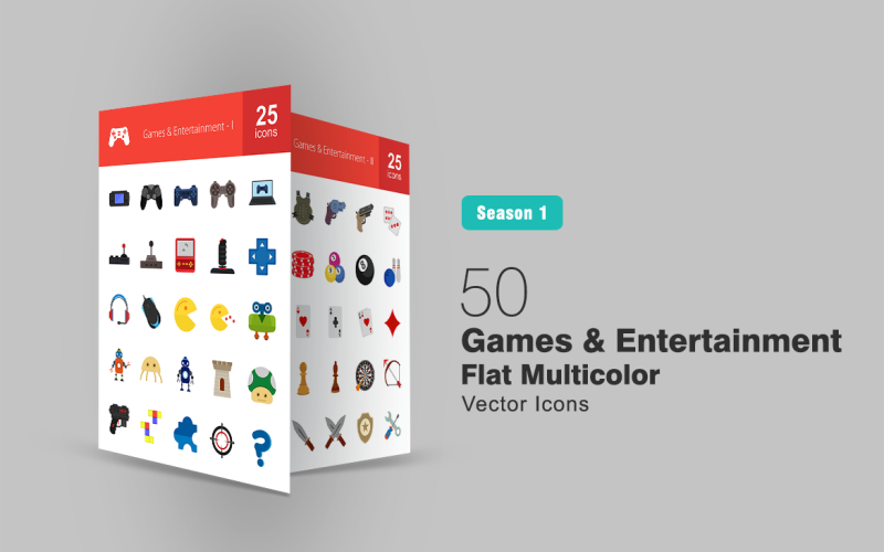 50 Ігри та розваги плоских багатобарвної набір іконок