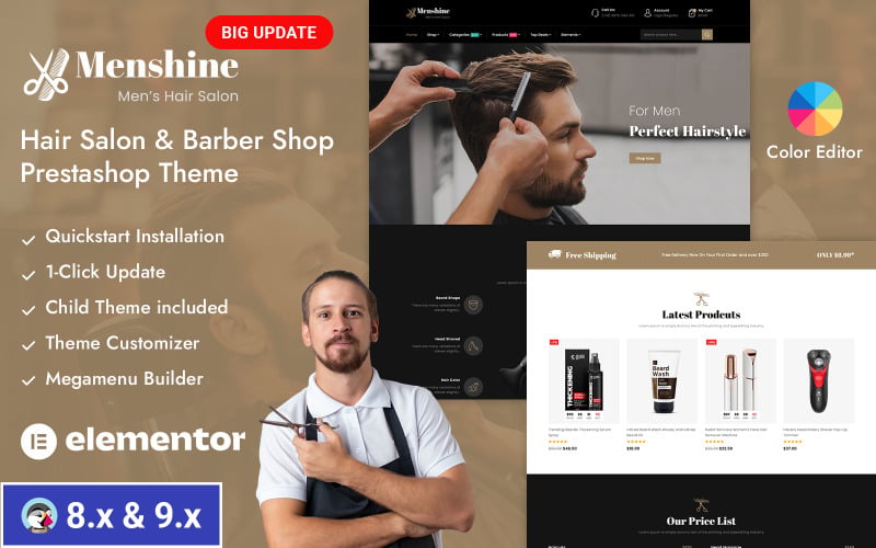 Menshine - Sklep z salonami fryzjerskimi PrestaShop Responsywny motyw
