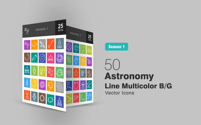 Sada ikon Astronomy Line Multicolor B / G