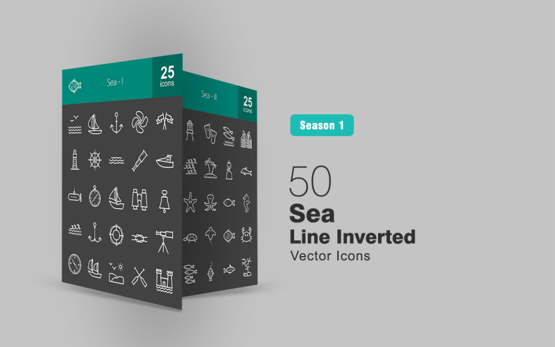 50 Sea Line Inverterad Ikonuppsättning