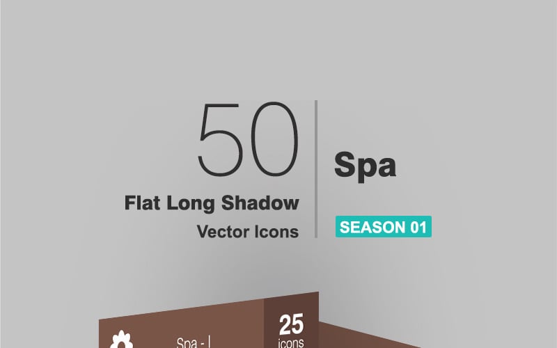 50 Spa lapos hosszú árnyék ikon készlet
