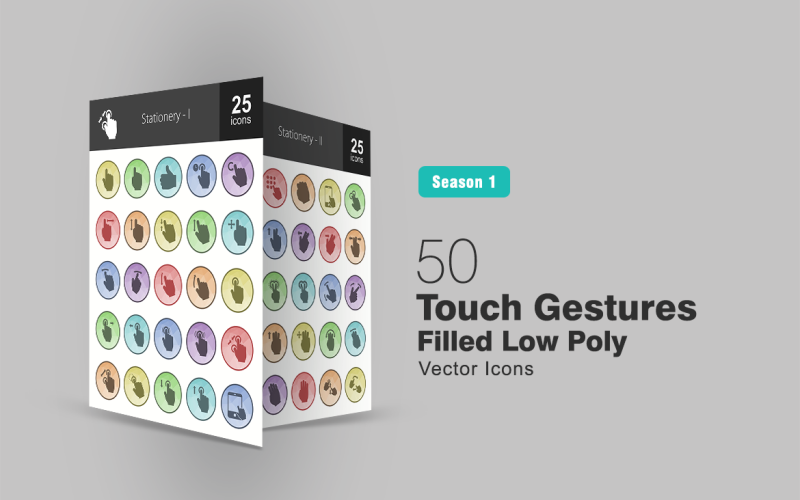 Download Набор иконок "50 Touch Gestures Filled Low Poly Icon Set" / 50 Touch Gestures Filled Low Poly Icon Set - Набор иконок на тему графика touch gestures icon hand mouse click like rotate scroll zoom out in move swipe tap double pattern device screen drag