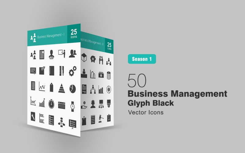 Download Набор иконок "50 Business Management Glyph Icon Set" / 50 Business Management Glyph Icon Set - Набор иконок на тему графика business icon management user job opening settings graph timer cash tasks flowchart client connected team payment launch configurations employees iconbunny