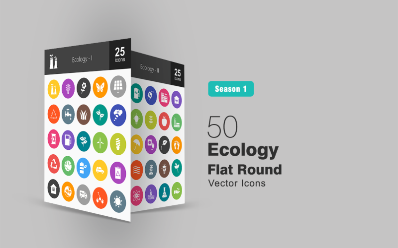 Download Набор иконок "50 Ecology Flat Round Icon Set" / 50 Ecology Flat Round Icon Set - Набор иконок на тему графика ecology icon nuclear plant solar panel recycle water windmill electric bulb apple sun plantation leaves charging battery factory globe rain