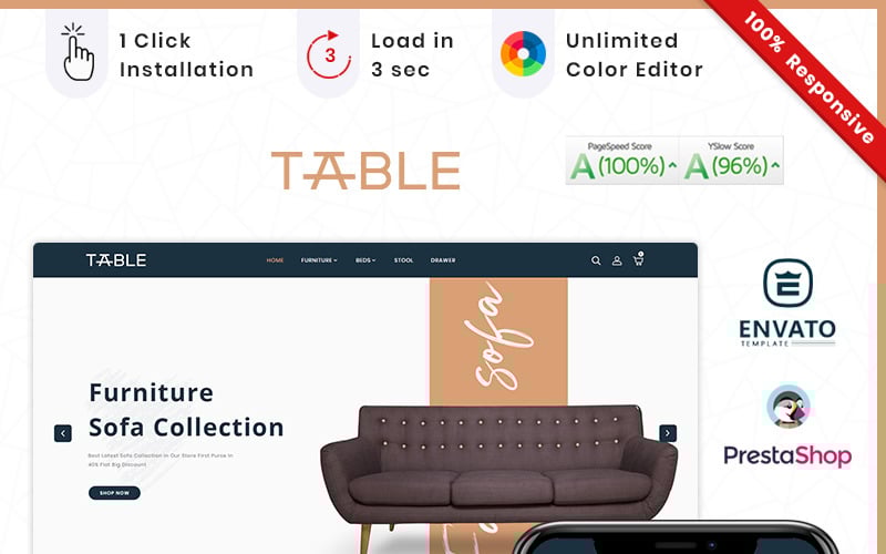 Furniture Table Mega Store PrestaShop Theme