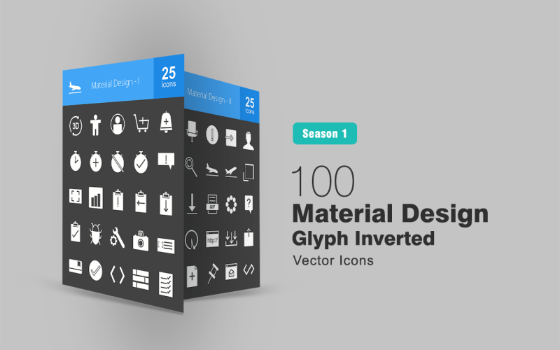 100 Materyal Tasarım Glif Ters Simge Seti
