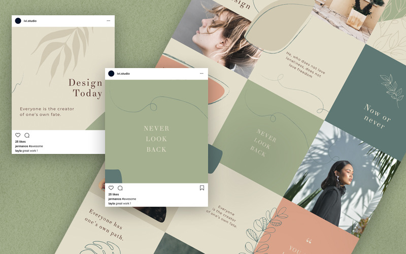 Download Шаблон для соцсетей "Melissa Social Media Template" / Melissa Social Media Template - Шаблон для соцсетей на тему графика instagram,puzzle,template,quotes,canva,grid,posts,layout,mood,board,collage,social,media,bundle,minimalism,simple,stylish,shape,flora,leaves