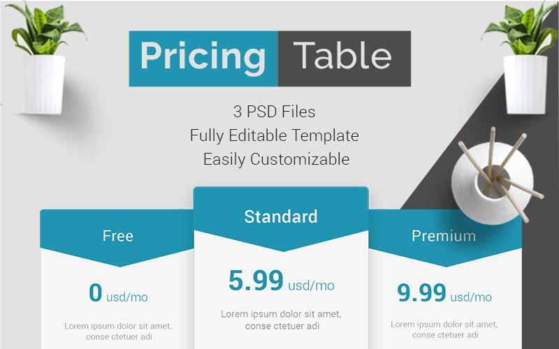 Download PSD шаблон "Minimal Pricing Table PSD Template" / Minimal Pricing Table PSD Template - PSD шаблон на тему графика price pricelist pricing table chart package psd premium download website web element diagram business corporate color new hosting plan services