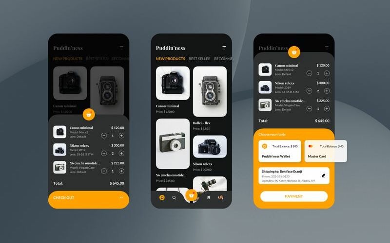 Modèle de croquis de l'interface utilisateur mobile de Puddin_ness Shoping