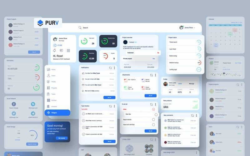 Download Sketch шаблон "Purpose Widgets Dashboard UI V2 Sketch Template" / Purpose Widgets Dashboard UI V2 Sketch Template - Sketch шаблон на тему графика 