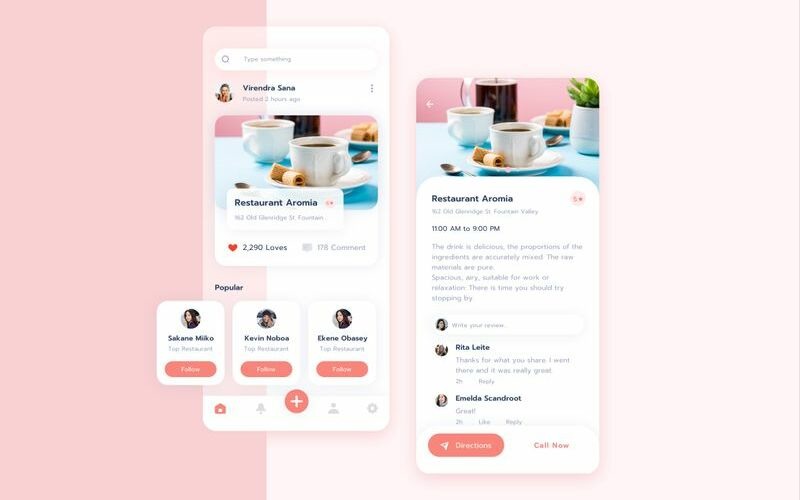 Download Sketch шаблон "Restaurant food review application UI Sketch Template" / Restaurant food review application UI Sketch Template - Sketch шаблон на тему графика 